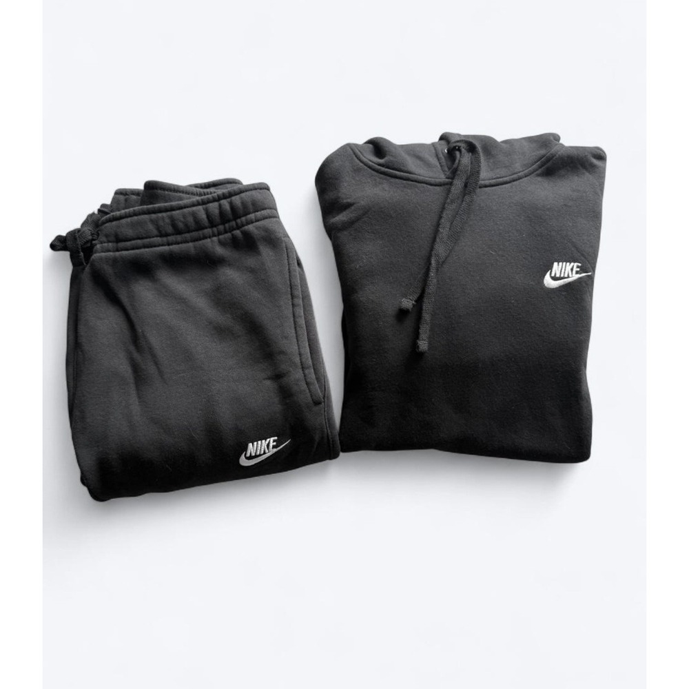 Nike Club Fleece Tracksuit Set Black Hoodie & Sweatpants Bundle (Size S)